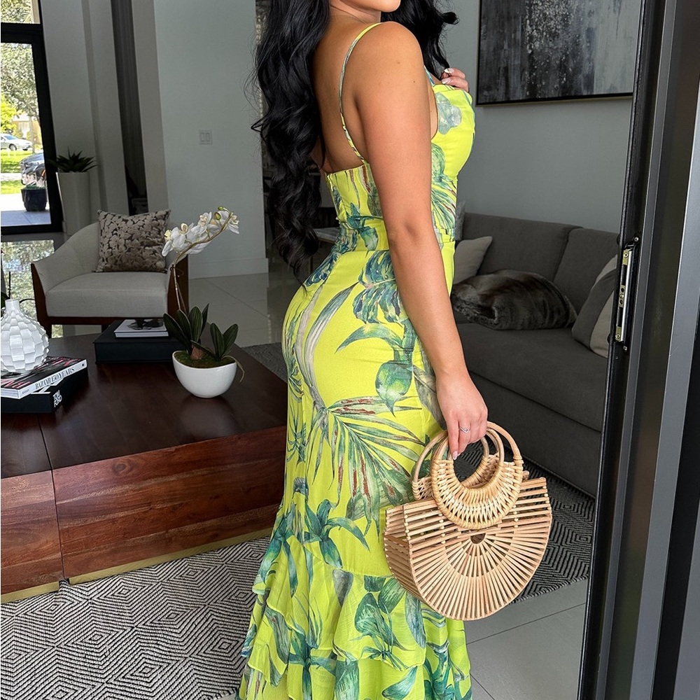Luxxel Yellow & Green Tropical Print Maxi Dress special occasion - Picture 2 of 2